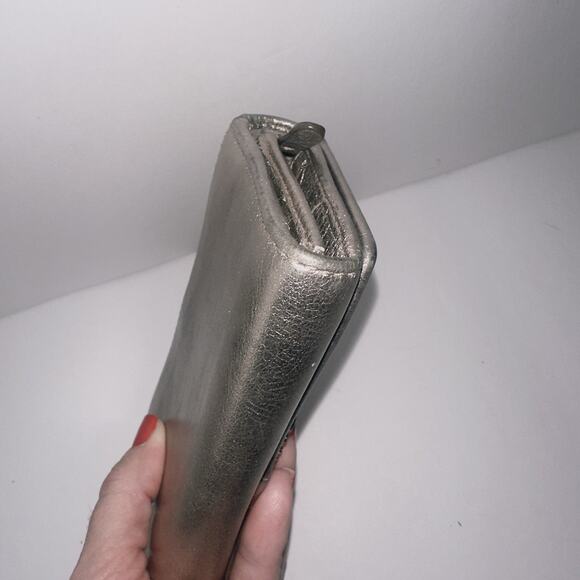 Coach Ashley Leather Pleated Bi-fold Wallet Bronze Metallic Gold W/zipper - Picture 5 of 11